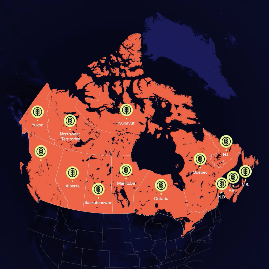 Canada map with network locations