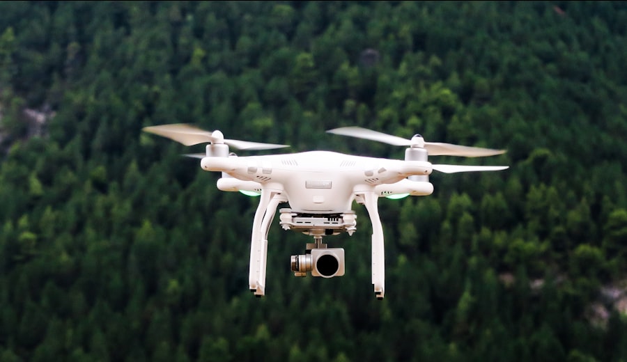 Drone flying above a field